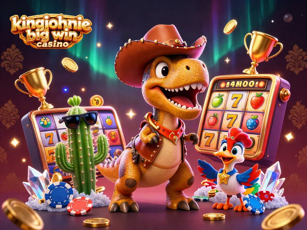 Experience winning thrills at kingjohnnie big win casino with a dynamic casino-themed cartoon scene.