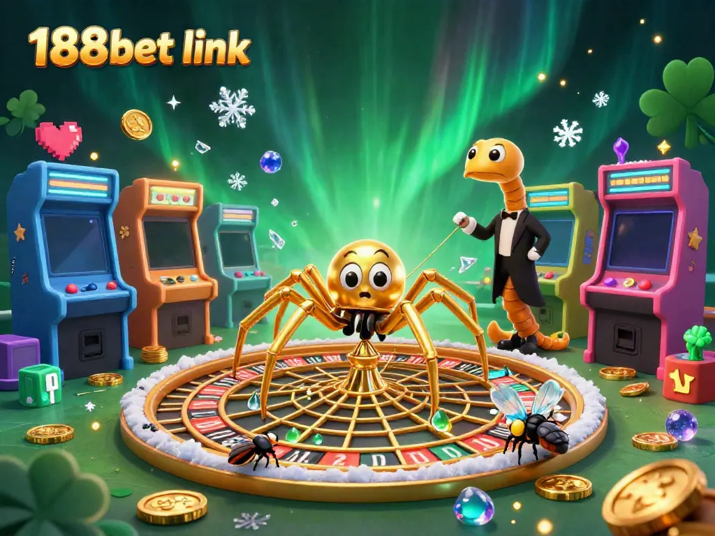 Experience the excitement of gambling with the 188bet link on a vibrant, action-packed casino illustration.