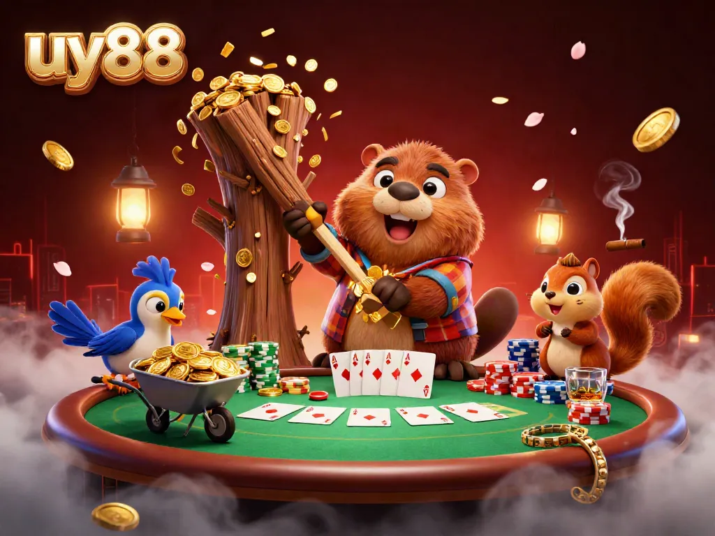 Engage with uy88's exciting gaming scene featuring vibrant characters and casino elements.