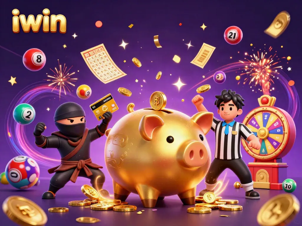 iwin casino scene showcasing a sumo wrestler piggy bank and thrilling game elements.