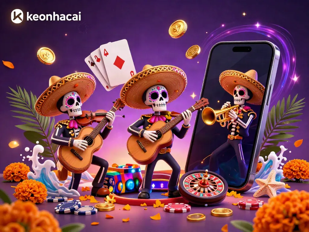 Experience the excitement of keonhacai with vibrant mariachi band and dynamic casino elements.