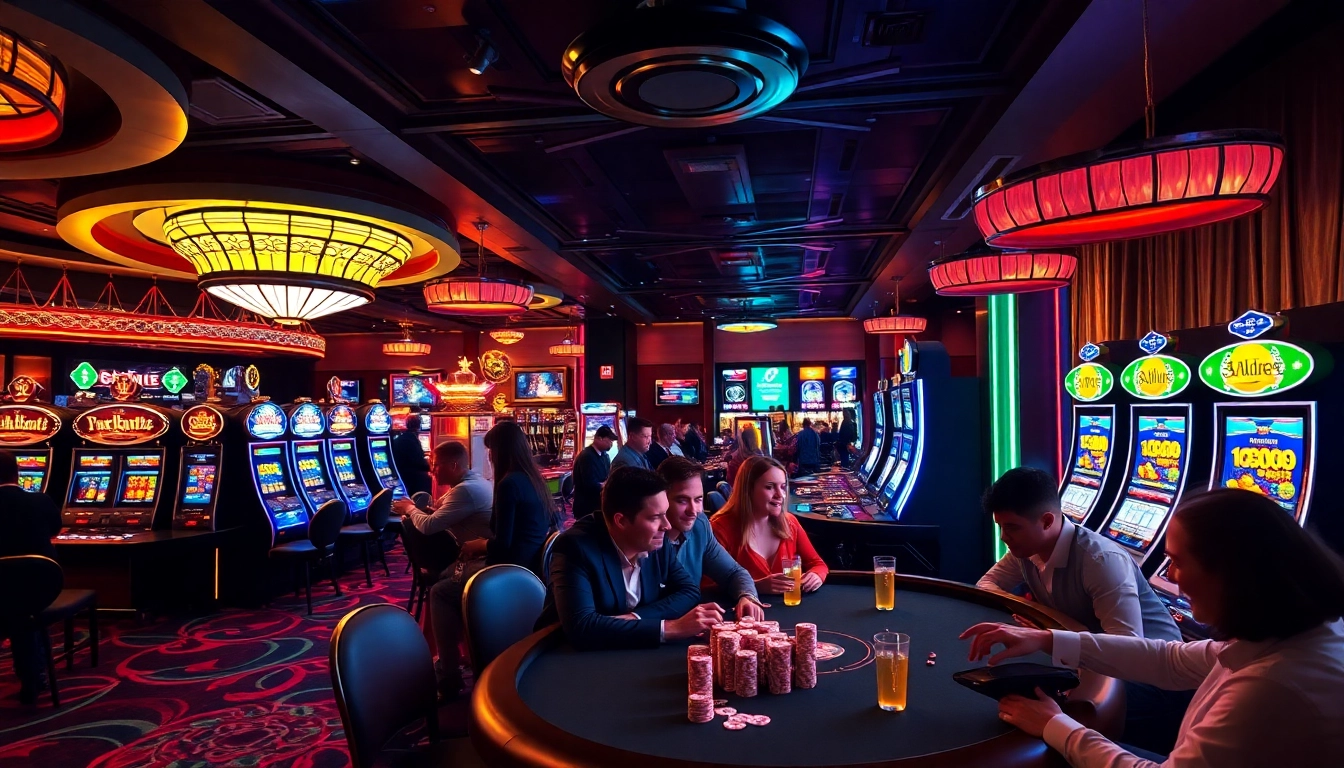 Exciting poker game at 8kbet casino with luxury decor and vibrant atmosphere.