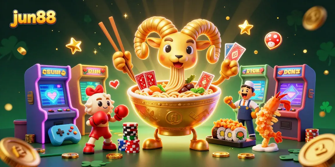 Experience the exciting world of jun88 with dynamic gaming characters and colorful arcade elements.