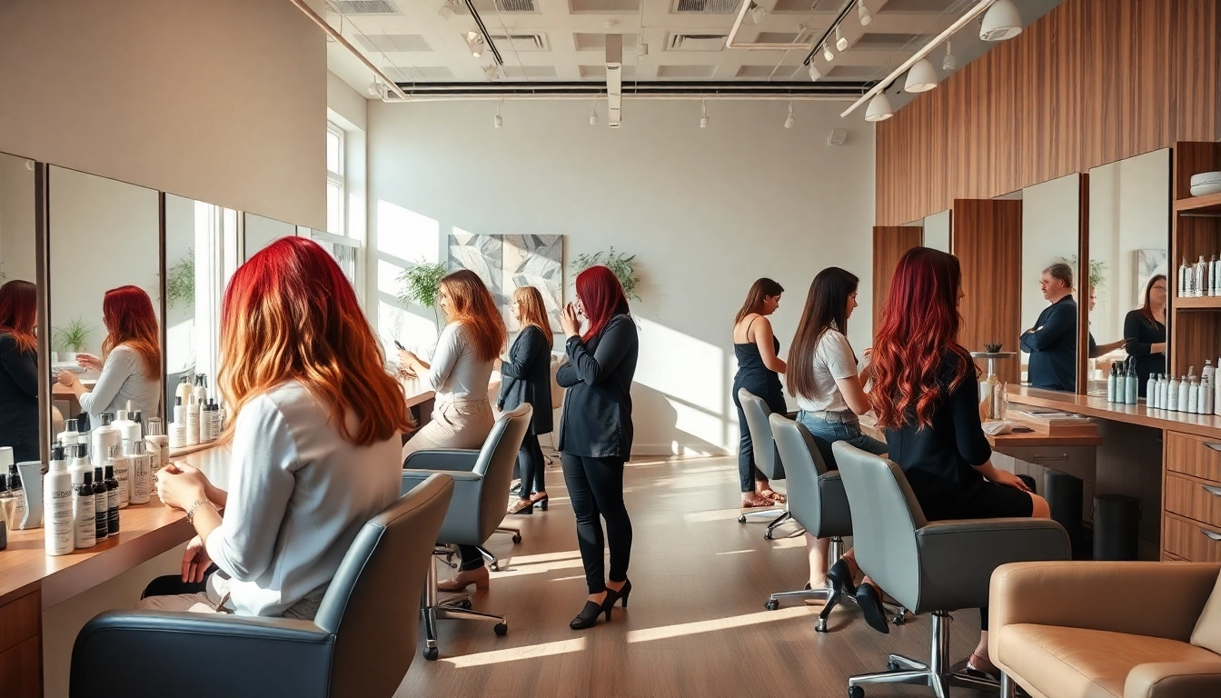 Beautiful interior of hair salons in San Diego, showcasing hairstylists and vibrant transformations.
