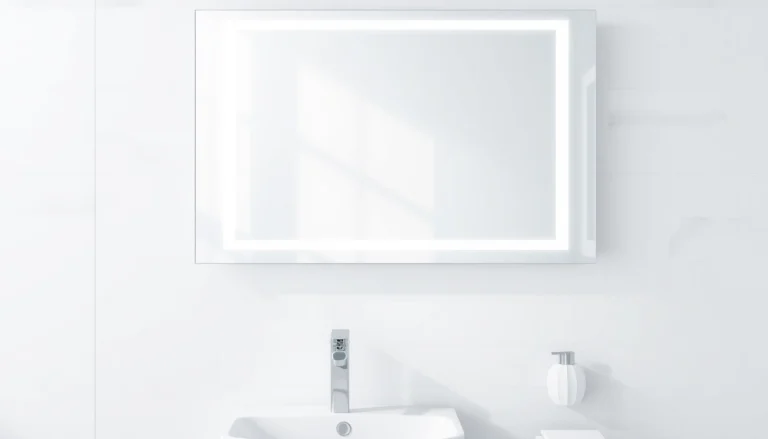 Illuminate your space with a mirror and led lights, showcasing elegance in a modern bathroom design.
