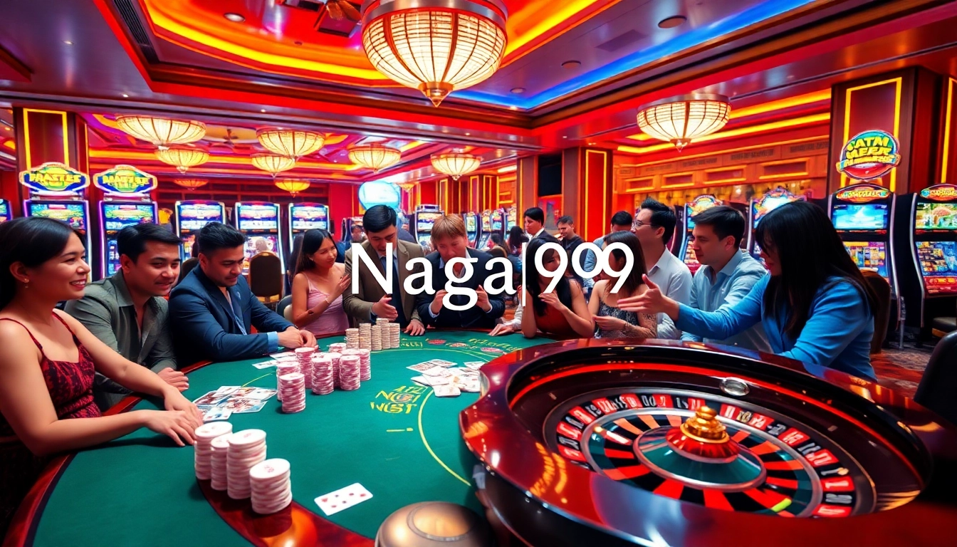 Naga99 players enjoying an exciting casino game with vibrant poker chips and cards on the table.