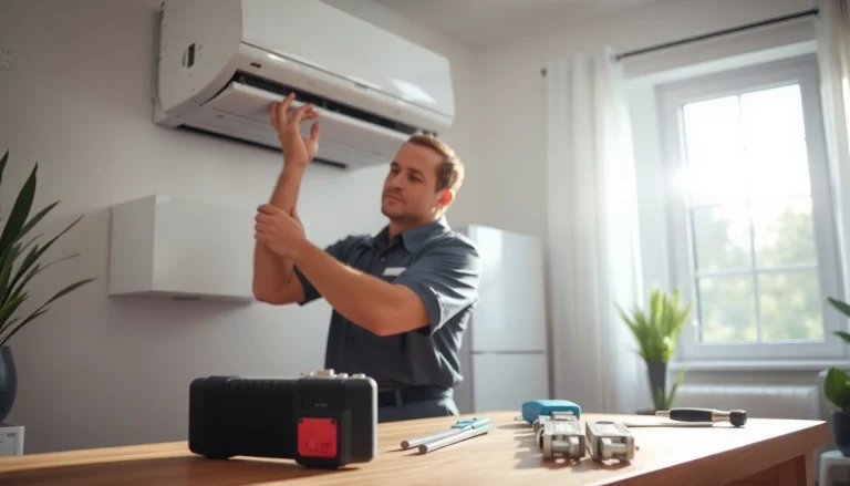 Expert HVAC technician performing AC Repair Tampa service in a bright, residential setting.