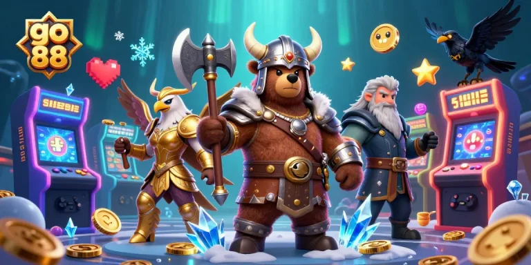 Engage with thrilling fishing gameplay at go 88, capturing treasures with Viking and eagle characters.