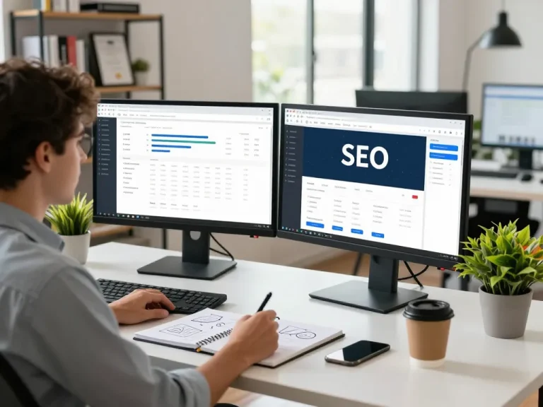 SEO specialist optimizing website performance using group buy seo tools in a modern workspace.