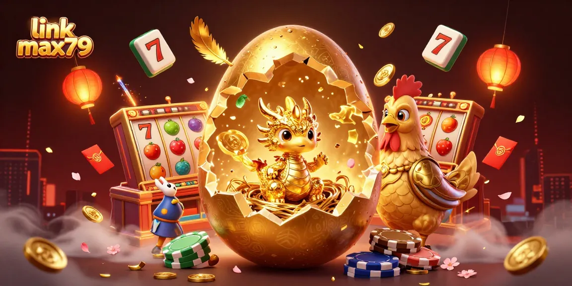 Experience the magic of link max79 with a golden dragon guarding poker chips and a vibrant casino atmosphere.