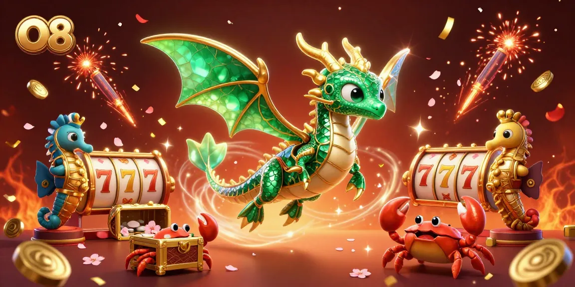 Experience exciting gameplay at O8, featuring a vibrant dragon and treasure elements in a casino setting.