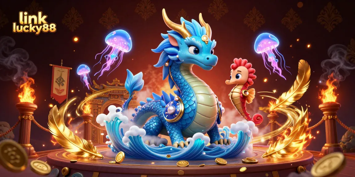 Engage with the vibrant link lucky88 scene featuring a dragon, seahorse, and jellyfish amidst casino elements.