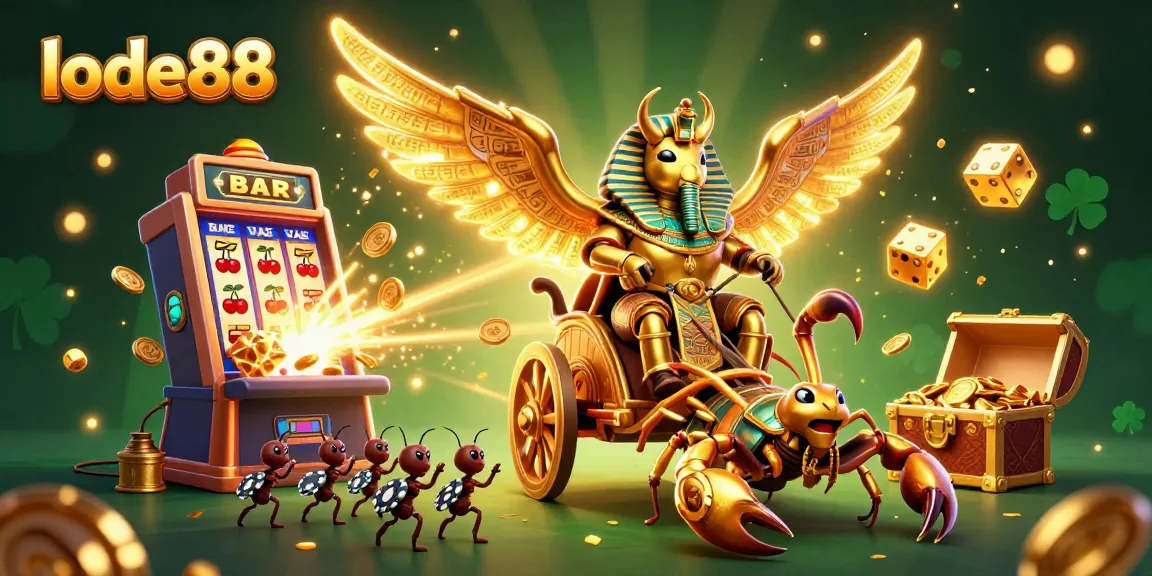 Join the excitement with lode88 at this vibrant 3D casino scene featuring jackpots and game elements.