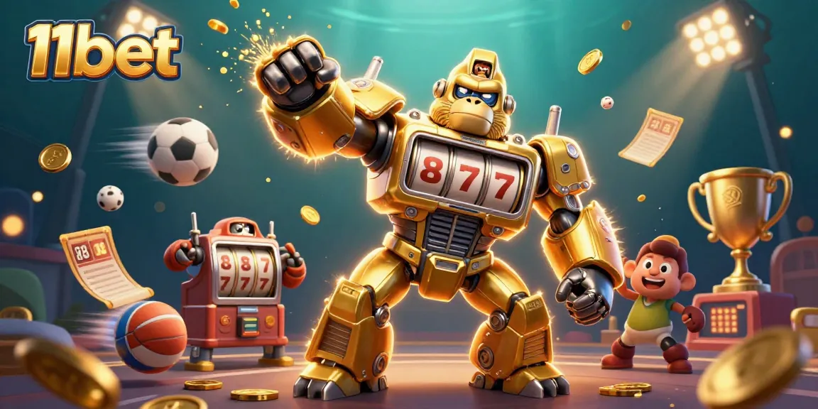 Experience thrilling gaming with 11bet featuring dynamic sports elements and a captivating golden gorilla mech.
